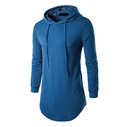 Mens Simple Long-sleeved Curved Hem Side Zipper Longline Pullover Hoodie - KawaiiMoriStore