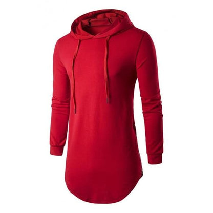 Mens Simple Long-sleeved Curved Hem Side Zipper Longline Pullover Hoodie - KawaiiMoriStore