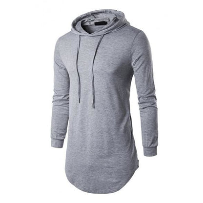 Mens Simple Long-sleeved Curved Hem Side Zipper Longline Pullover Hoodie - KawaiiMoriStore