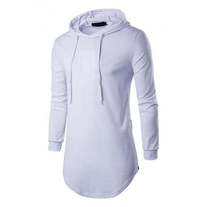 Mens Simple Long-sleeved Curved Hem Side Zipper Longline Pullover Hoodie - KawaiiMoriStore