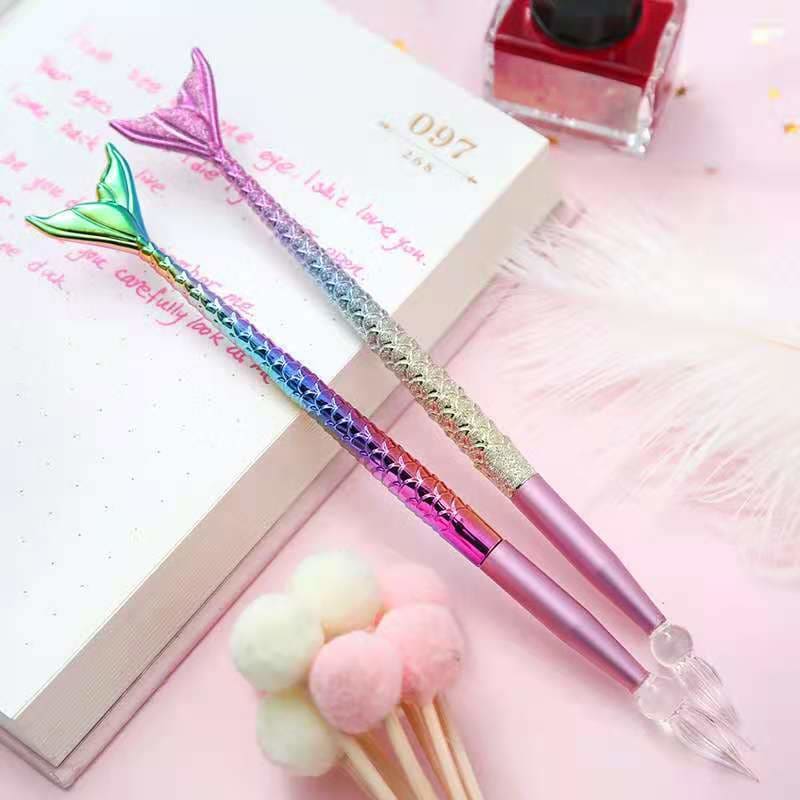 Mermaid Glass Gradient Colour Fountain Pen And 15ML Pink Ink Set MM1279 - KawaiiMoriStore
