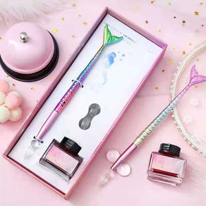 Mermaid Glass Gradient Colour Fountain Pen And 15ML Pink Ink Set MM1279 - KawaiiMoriStore
