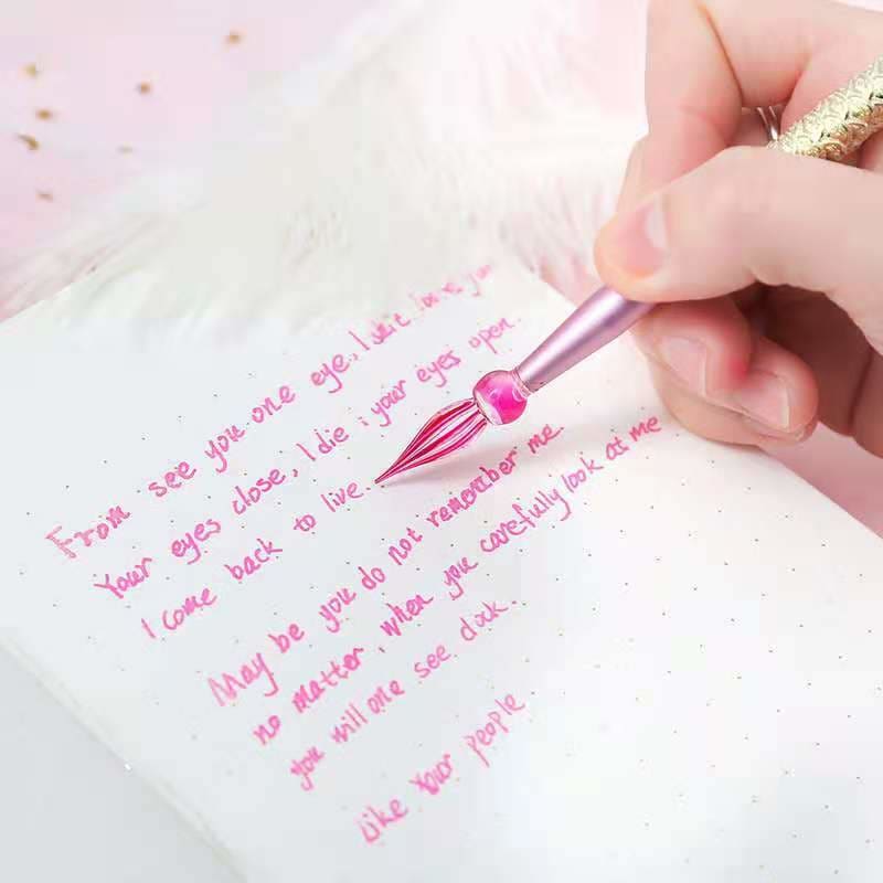 Mermaid Glass Gradient Colour Fountain Pen And 15ML Pink Ink Set MM1279 - KawaiiMoriStore