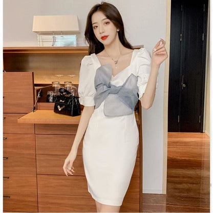 Mesh Bow Knot Slim Mini Dress