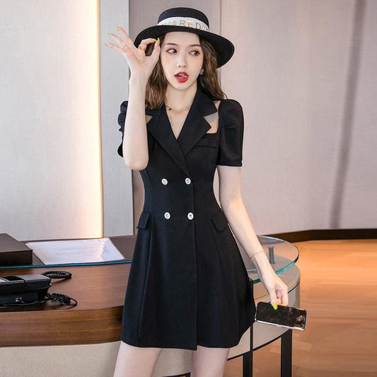 Mesh Panel Puff Sleeve Mini Dress