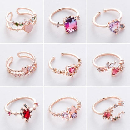 Micro-inlaid Crystal Sweet Elegant Flower Ring MK15364 - KawaiiMoriStore