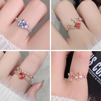 Micro-inlaid Crystal Sweet Elegant Flower Ring MK15364 - KawaiiMoriStore