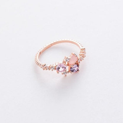 Micro-inlaid Crystal Sweet Elegant Flower Ring MK15364 - KawaiiMoriStore