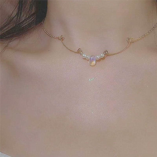 Minimalist Crystal Water Drop Pendant Necklace MK15650 - KawaiiMoriStore