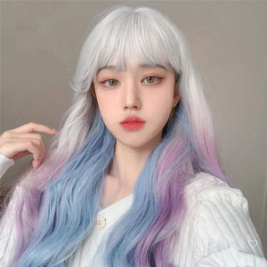 Kawaii 3 Colors eGirl Lolita Purple White Blue Gradient Big Wavy Long Curly Wig MM1664