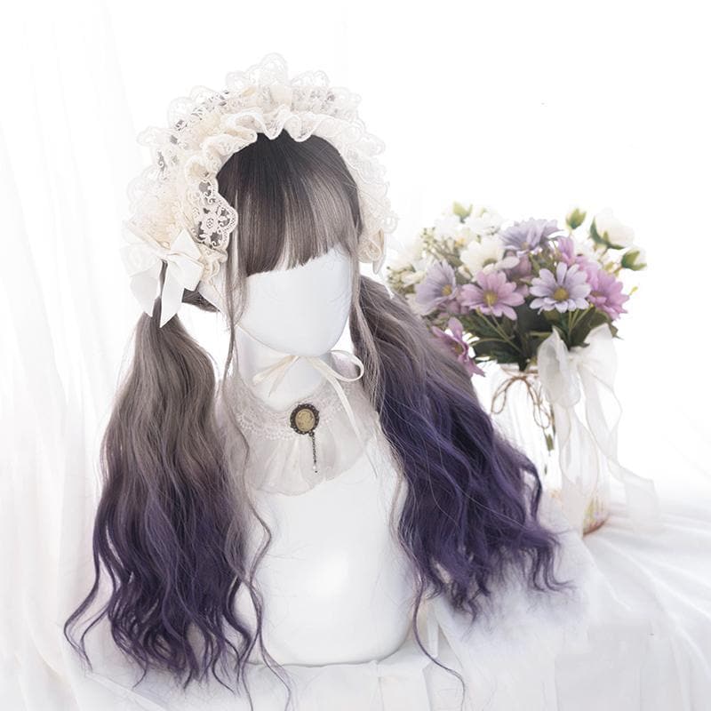 Cute Lolita Gray Gradient Dark Purple Curly Wig MM1662