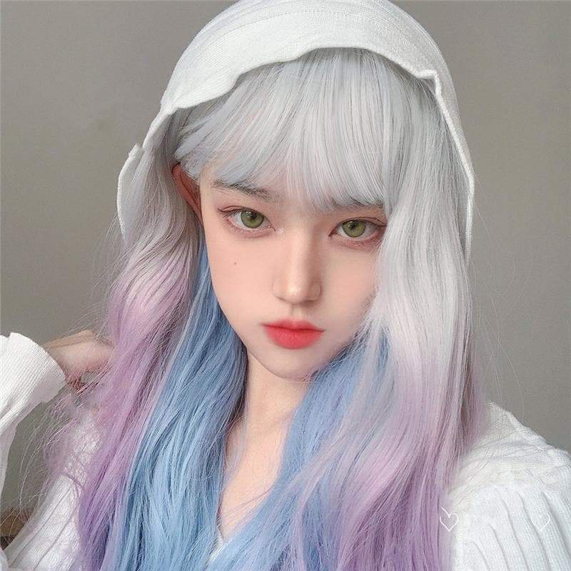 Kawaii 3 Colors eGirl Lolita Purple White Blue Gradient Big Wavy Long Curly Wig MM1664