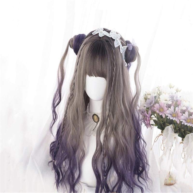 Cute Lolita Gray Gradient Dark Purple Curly Wig MM1662