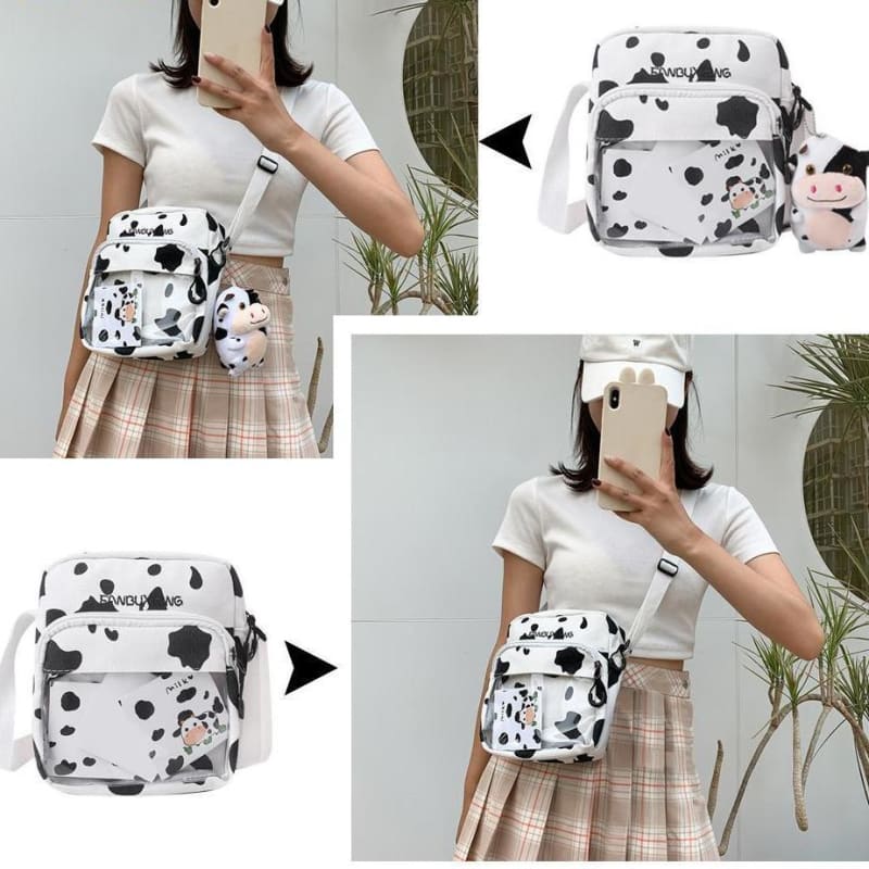 Multi-functional Cow Milk Pattern Canvas Crossbody Bag MK15801 - KawaiiMoriStore