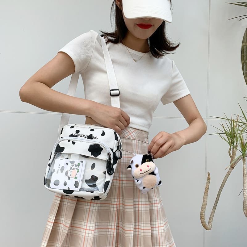 Multi-functional Cow Milk Pattern Canvas Crossbody Bag MK15801 - KawaiiMoriStore