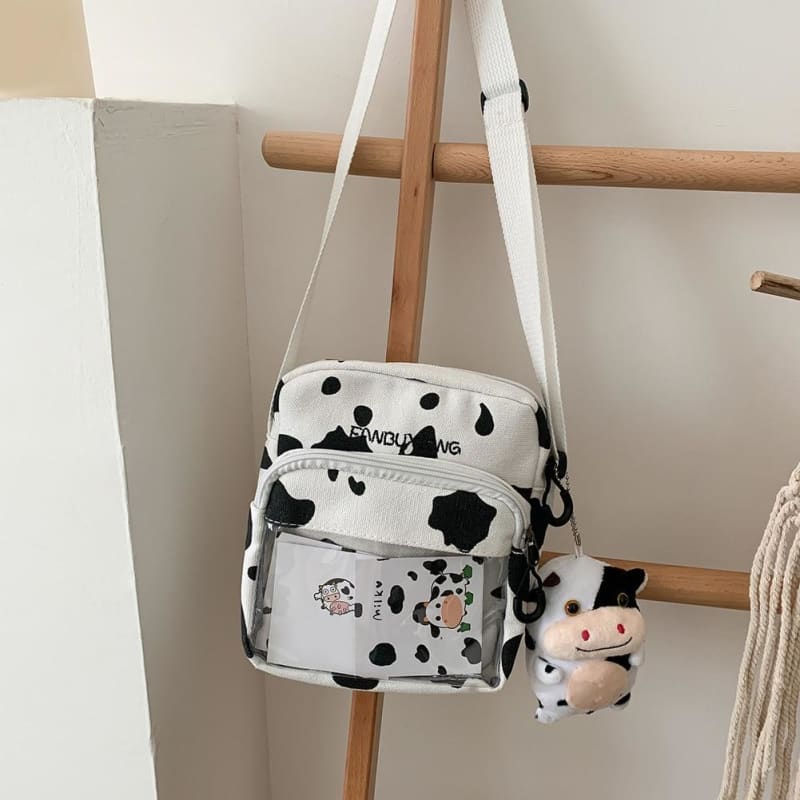 Multi-functional Cow Milk Pattern Canvas Crossbody Bag MK15801 - KawaiiMoriStore