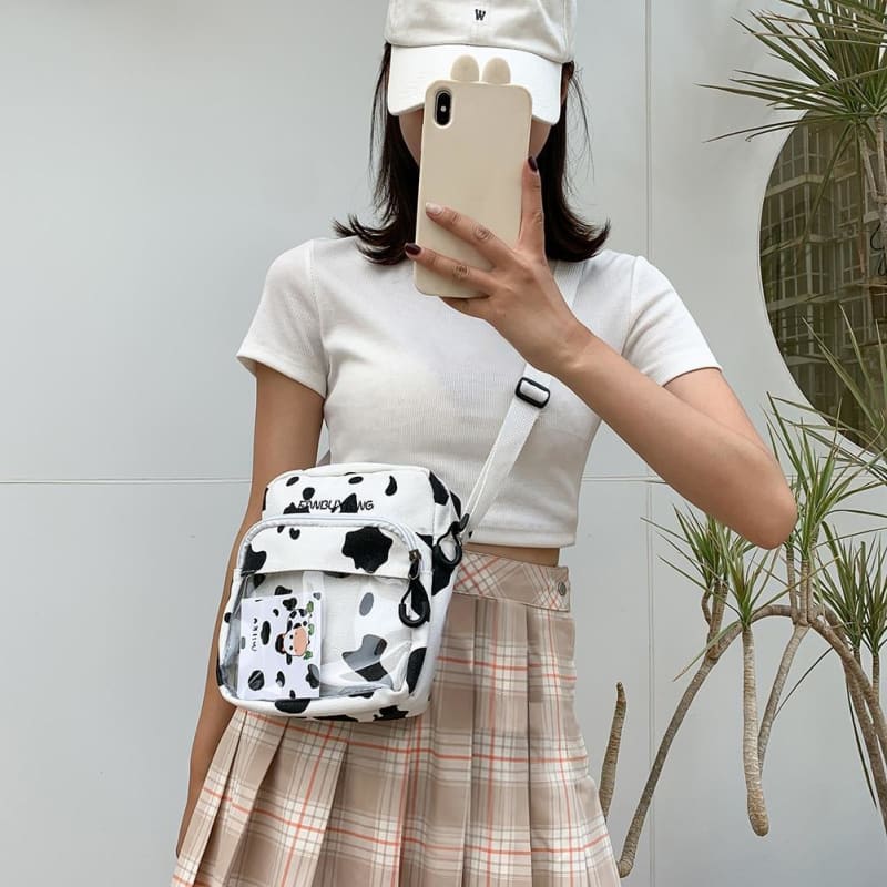 Multi-functional Cow Milk Pattern Canvas Crossbody Bag MK15801 - KawaiiMoriStore