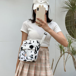 Multi-functional Cow Milk Pattern Canvas Crossbody Bag MK15801 - KawaiiMoriStore