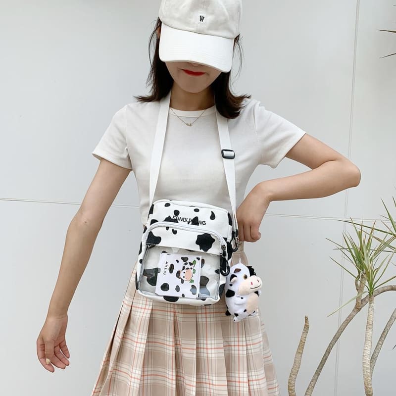 Multi-functional Cow Milk Pattern Canvas Crossbody Bag MK15801 - KawaiiMoriStore