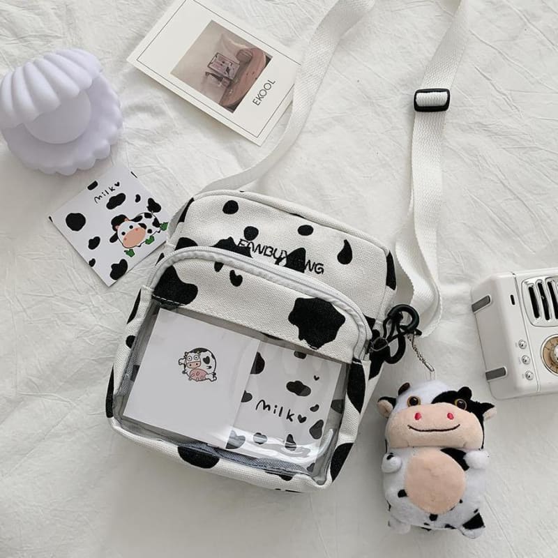 Multi-functional Cow Milk Pattern Canvas Crossbody Bag MK15801 - KawaiiMoriStore