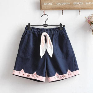 Navy Blue Mori Girl Kawaii Kitten Shorts MK15769 - KawaiiMoriStore