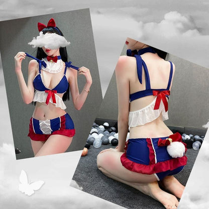 Navy Sweet Falbala Bow Tail Lingerie Set MK14230 - KawaiiMoriStore