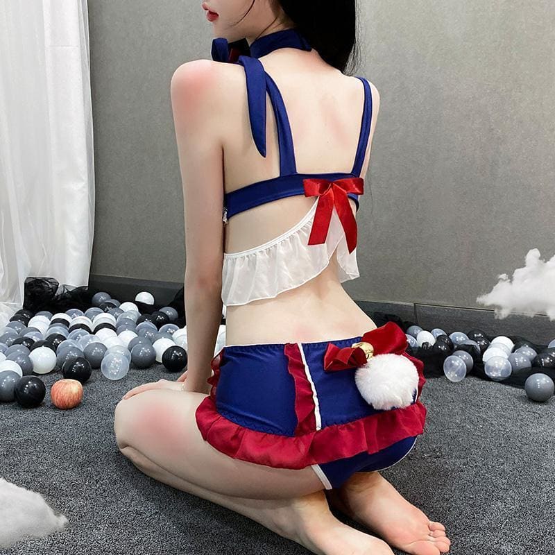 Navy Sweet Falbala Bow Tail Lingerie Set MK14230 - KawaiiMoriStore