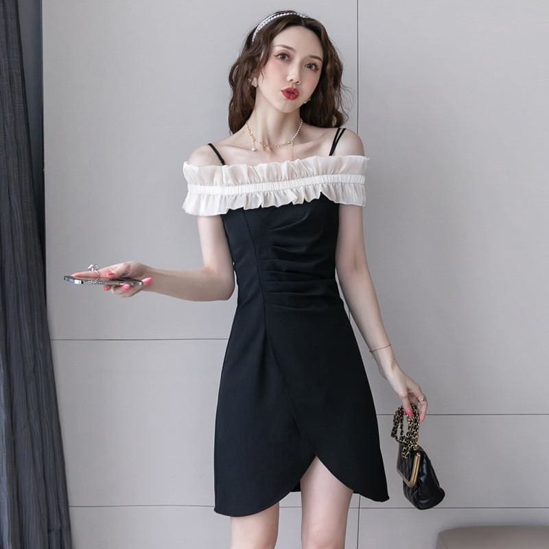 Off Shoulder Ruffled Folds Mini Dress