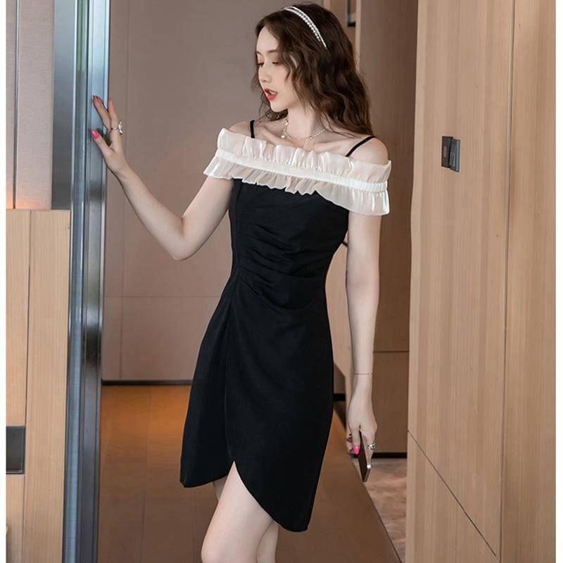 Off Shoulder Ruffled Folds Mini Dress