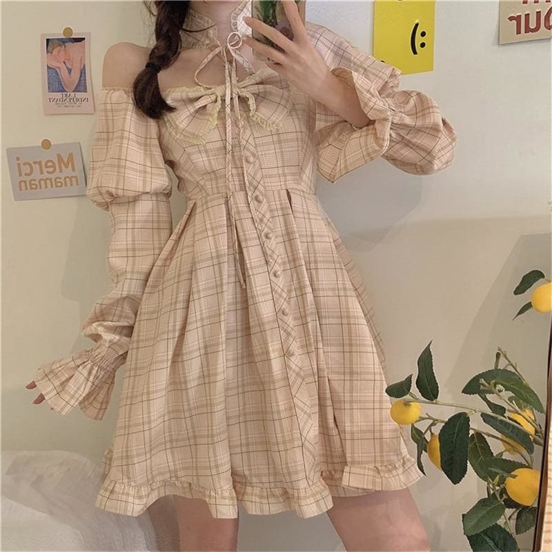 Olivia Snowbird Plaid Kawaii Princess Dolly Dress with 