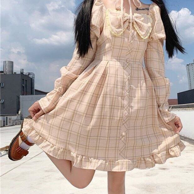 Olivia Snowbird Plaid Kawaii Princess Dolly Dress with 