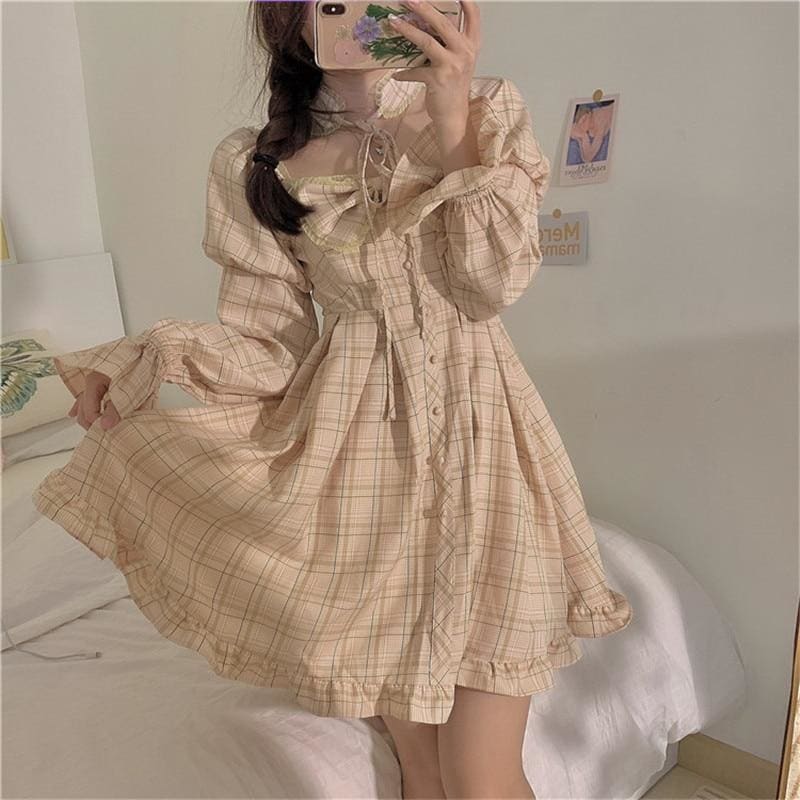 Olivia Snowbird Plaid Kawaii Princess Dolly Dress with 