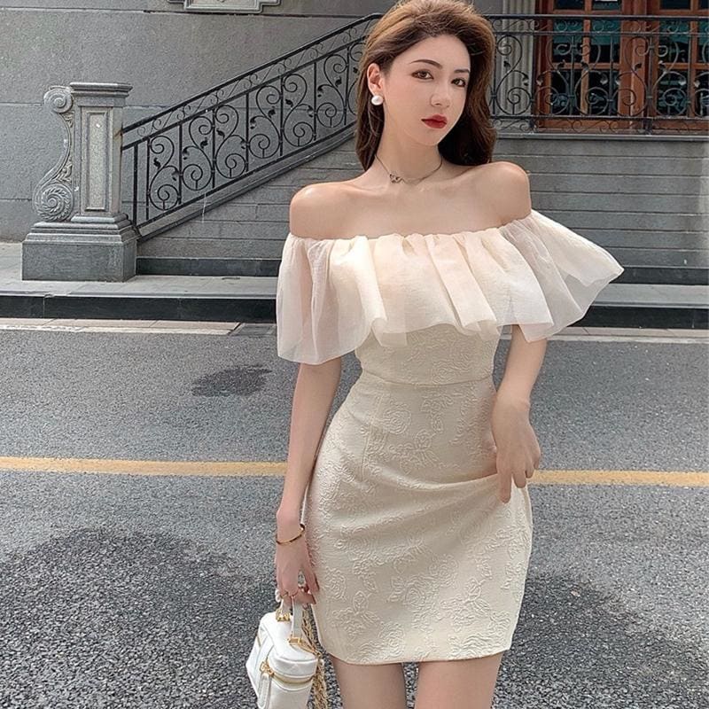 One-Shoulder Ruffled Jacquard Mini Dress