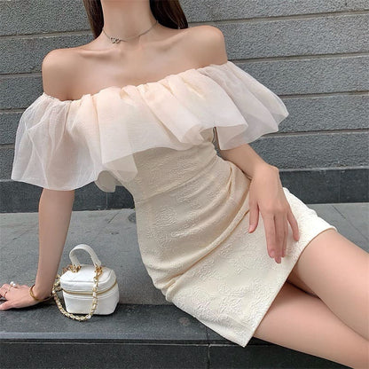 One-Shoulder Ruffled Jacquard Mini Dress