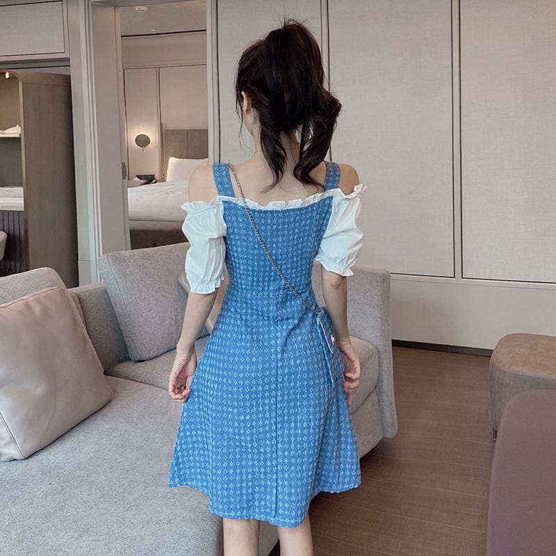 One Shoulder Strap Denim Midi Dress