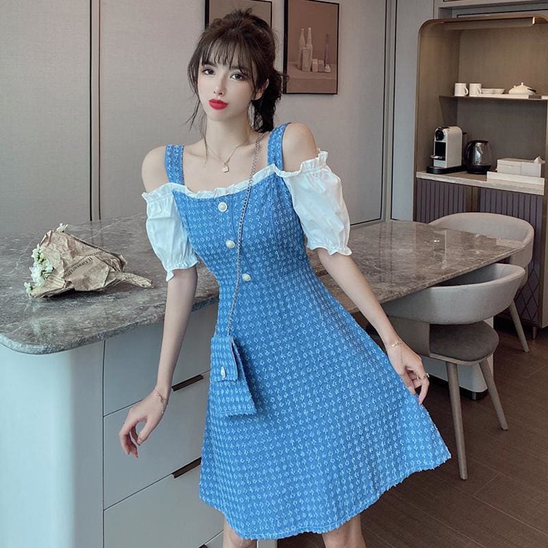 One Shoulder Strap Denim Midi Dress