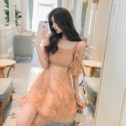 One-Shoulder Strap Puffy Mini Dress