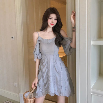 One-Shoulder Strap Puffy Mini Dress