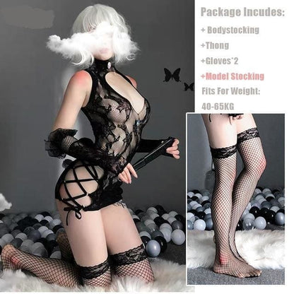 Open Chest Temptation Retro Lace Side Strap Lingerie MK160 - KawaiiMoriStore