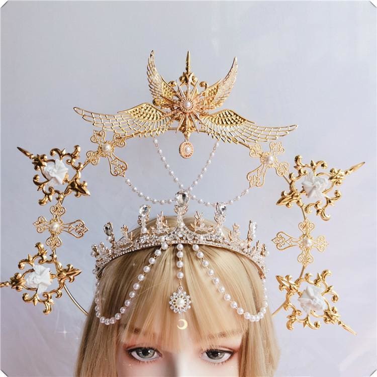 Ornate Lolita Angel Pope Exaggerated Tiara MK15294 - KawaiiMoriStore