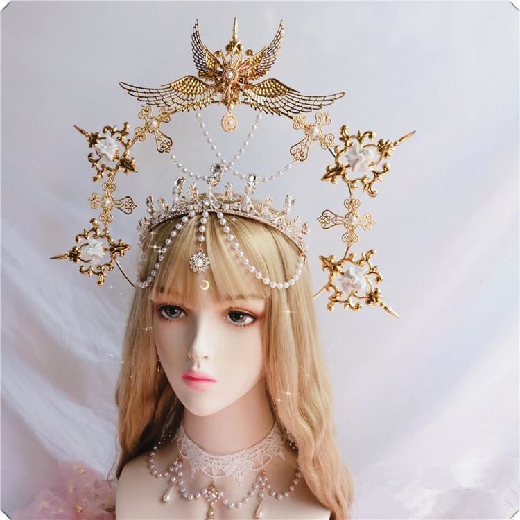 Ornate Lolita Angel Pope Exaggerated Tiara MK15294 - KawaiiMoriStore