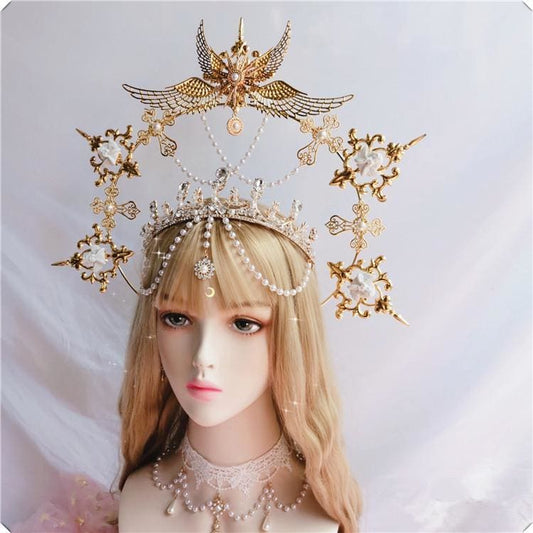 Ornate Lolita Angel Pope Exaggerated Tiara MK15294 - KawaiiMoriStore