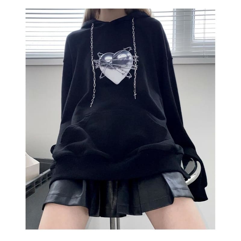 Oversize Hip Hop Streetwear Black Loose Hooded Pullover Sweatshirts MK134 - KawaiiMoriStore