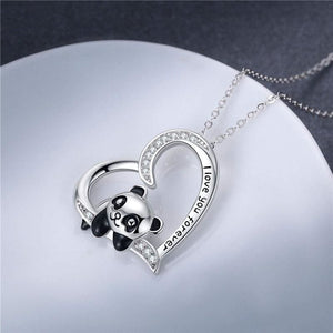 Panda Bear Heart Shape Zircon Necklace MK15853 - KawaiiMoriStore