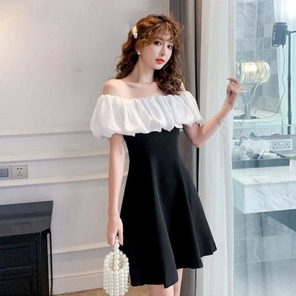 Party Strapless Ruffle Puff Sleeve Mini Dress