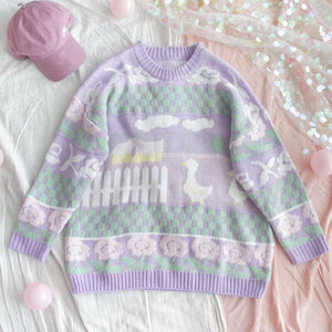 Pastel Kawaii Aesthetic Fairy Kei Duck Sweater - One Size