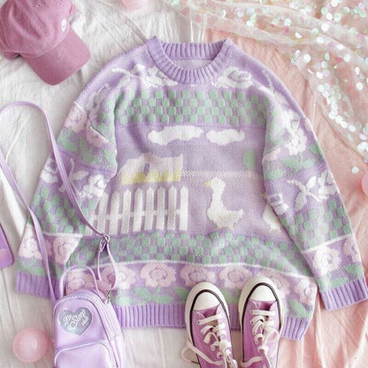 Pastel Kawaii Aesthetic Fairy Kei Duck Sweater - One Size