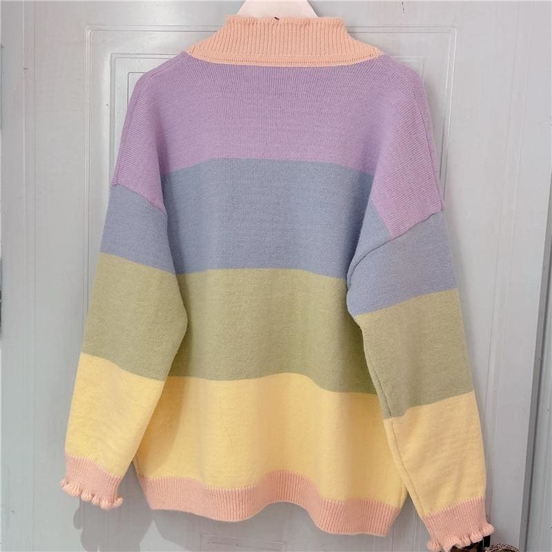 Pastel Kawaii Aesthetic Rainbow Cardigan Sweater - One Size 