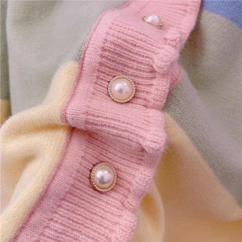 Pastel Kawaii Aesthetic Rainbow Cardigan Sweater - One Size 