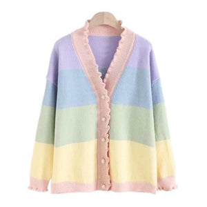 Pastel Kawaii Aesthetic Rainbow Cardigan Sweater - One Size 
